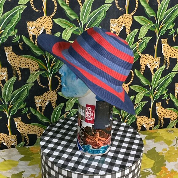 Striped Summer Hat Wide Brim OSFA - Picture 4 of 5